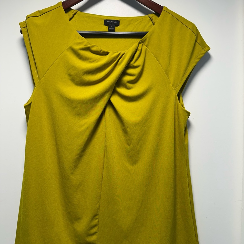 Ann Taylor Chartreuse Twist-Front Cap-Sleeve Shell